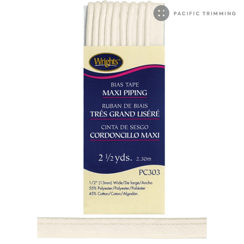 Wrights Maxi Piping Bias Tape 1/2" Multiple Colors