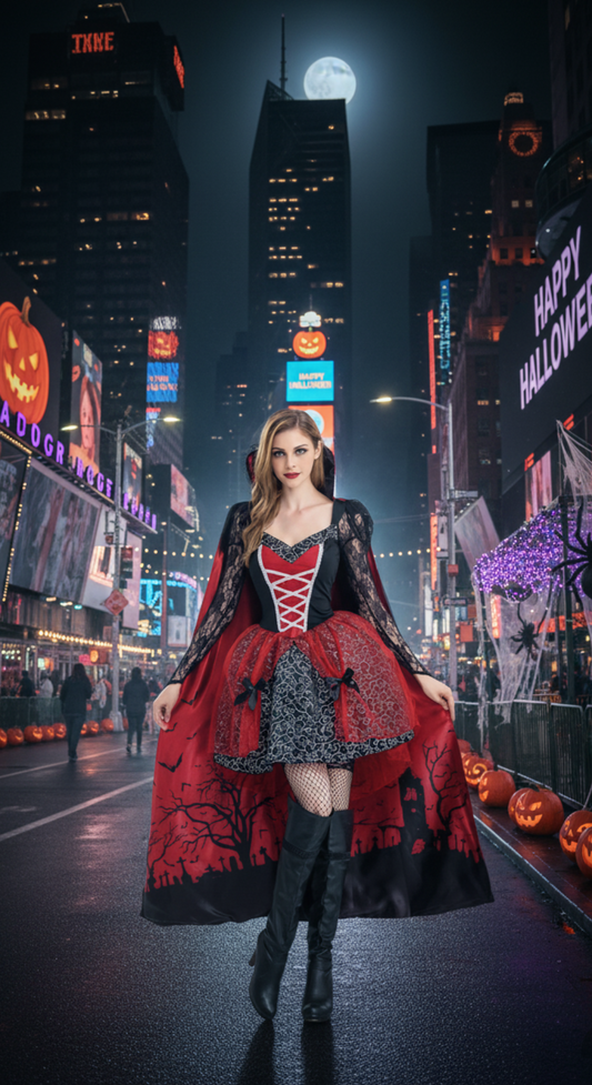 Vampire Queen Costume with Cape - Gothic Vampire Look for Halloween