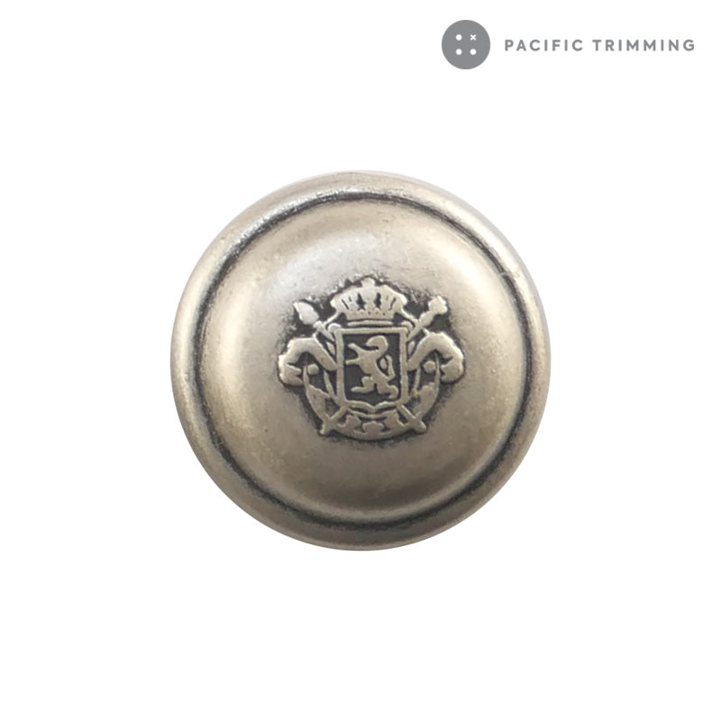 Crest Round Dome Shape Matte Silver Shank Button