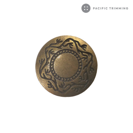 Pattern Engraved Antique Brass Metal Shank Button