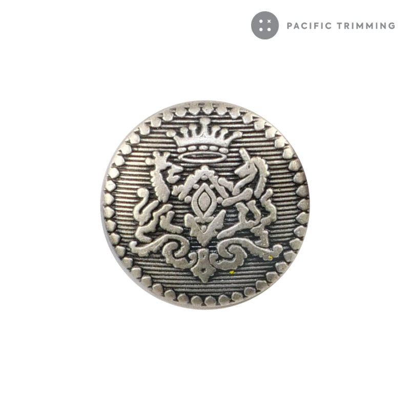 Crest Round Dome Shape Silver Metal Shank Button