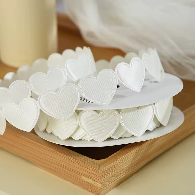 Heart Shaped Edge Woven Ribbon - Milk White / Roll (10 Yards) / 2.5cm