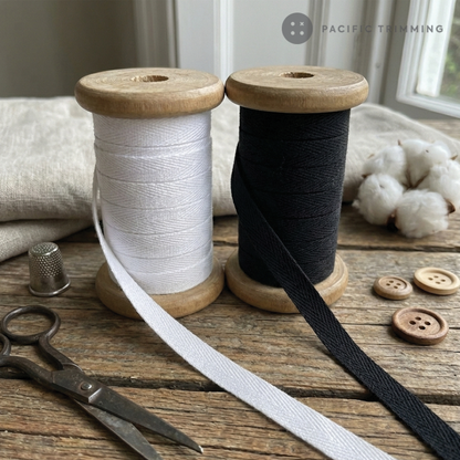 Polyester Herringbone Twill Tape White and Black