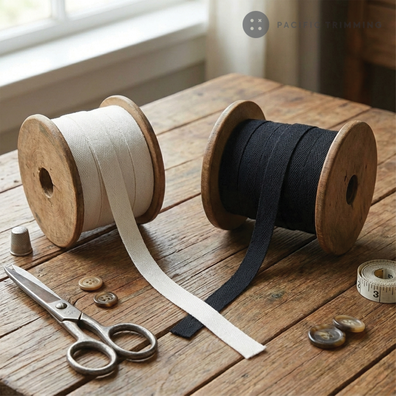 Polyester Herringbone Twill Tape White and Black