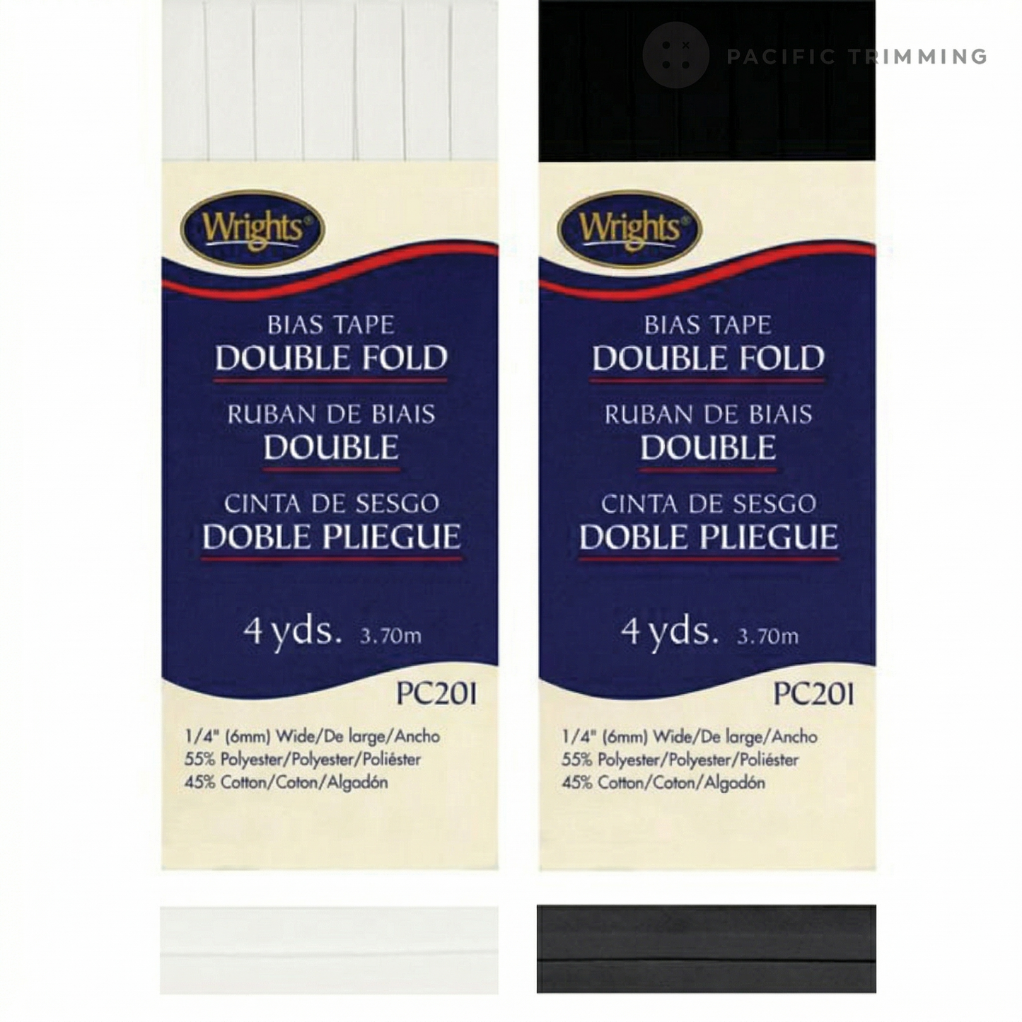 Wrights Double Fold Bias Tape 1/4" Black & White
