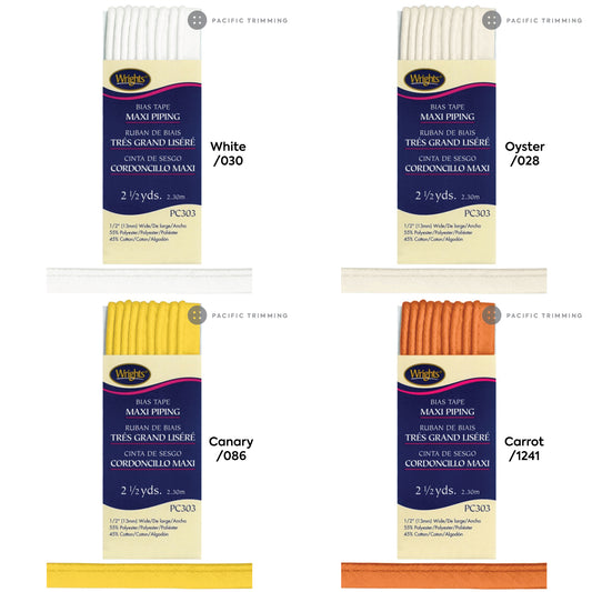 Wrights Maxi Piping Bias Tape 1/2" Multiple Colors