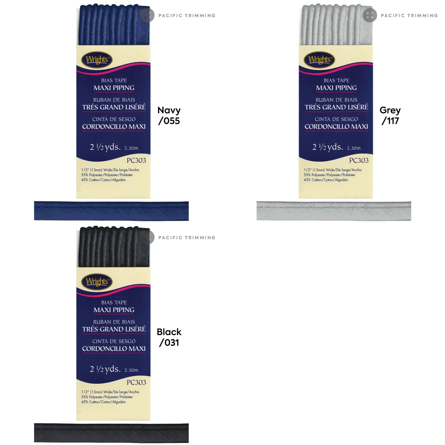 Wrights Maxi Piping Bias Tape 1/2" Multiple Colors