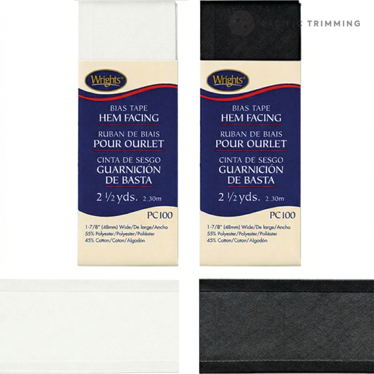 Wrights Bias Tape Hem Facing 1 7/8" Black & White