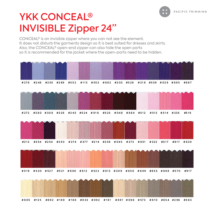 #2 YKK Conceal Invisible Zipper Closed End 24"