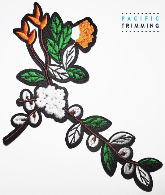 6.63 Inch Embroidery Flower Patch Iron On White/Orange/Green