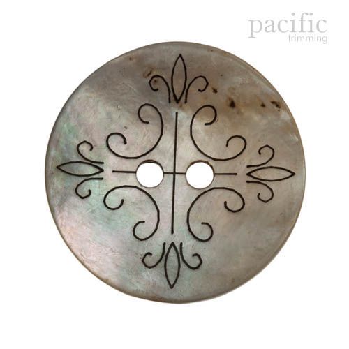 Cross Patterned Engraved 2 Hole Genuine Mother of Pearl & Shell Button 120065SH