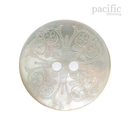 2 Hole Engraved White Genuine Mother of Pearl & Shell Button 120091SH