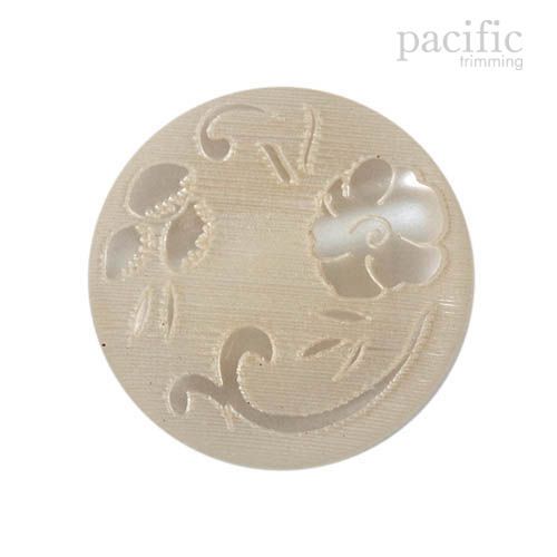 Flower Patterned Engraved Ivory Polyester Faux Pearl Shank Button 120314PL