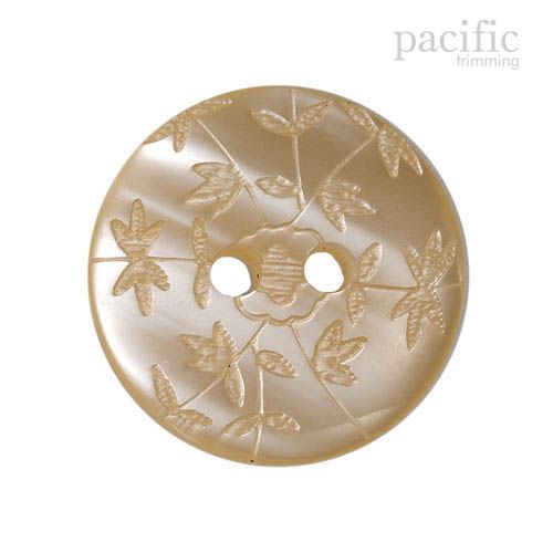 Leaf Patterned Engraved 2 Hole Polyester Faux Pearl Button 120347PL