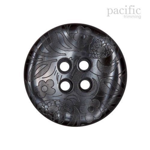 Flower Patterned Laser Cut 4 Hole Polyester Decorative Button Black