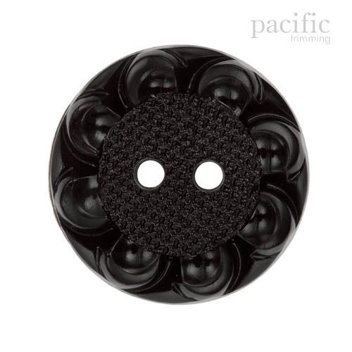 Flower Patterned 2 Hole Nylon Decorative Button Black