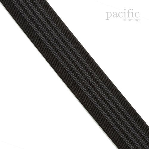 1 Inch Black and Grey Stripe Patterned Silicone Gripper Elastic