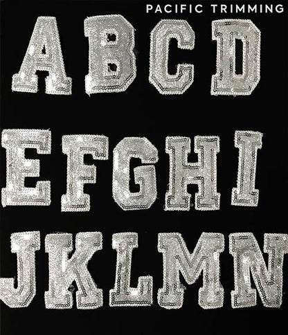 2.63 Inch Sequin Letter Patches Silver