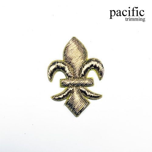 3.88 Inch 2.5 Inch Zari Embroidery Fleur De Lis Emblem Badge Bronze