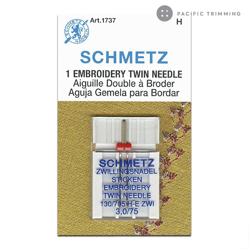 Schmetz Embroidery Twin Needle, Size 3.0/75