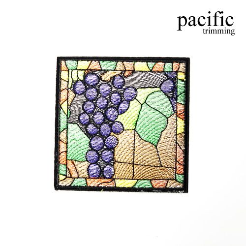 3.13 Inch Embroidery Grape Square Patch Purple/Green/Brown