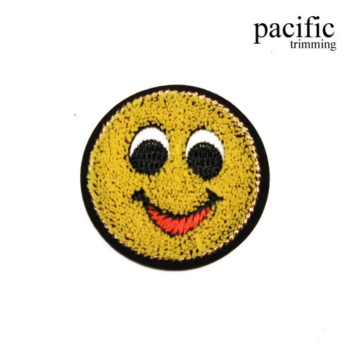 2 Inch Smiley Emoji Patch With Fur Iron On Yellow/Black