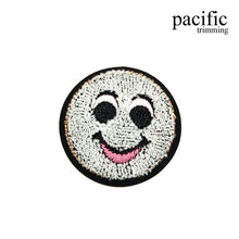 Load image into Gallery viewer, 2 Inch Smiley Emoji Patch With Fur Iron On White/Black
