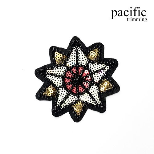 3 Inch Beaded Sequin Star Patch Sew On White/Black/Red/Gold