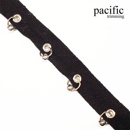 0.75 Inch Black Cotton Trim with Silver Eyelet and Rings 