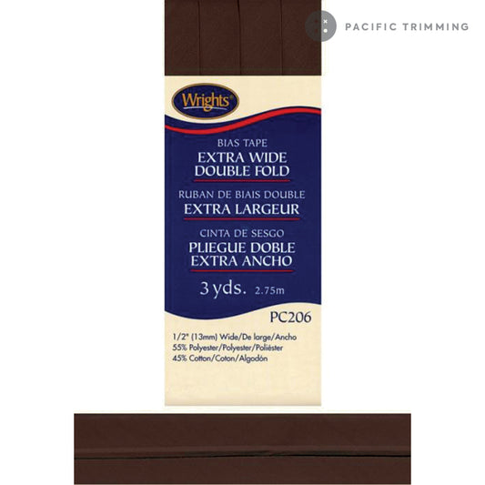 Wrights Double Fold Bias Tape 1/2" Seal Brown