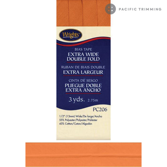 Wrights Double Fold Bias Tape  1/2" Carrot