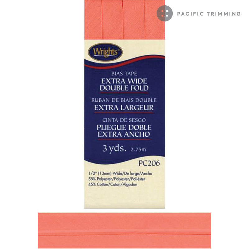 Wrights Double Fold Bias Tape  1/2" Coral