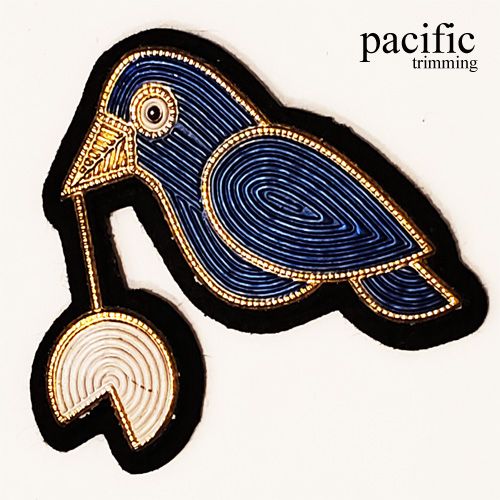 1.75 Inch Embroidery Bird Patch Sew On Blue/Gold