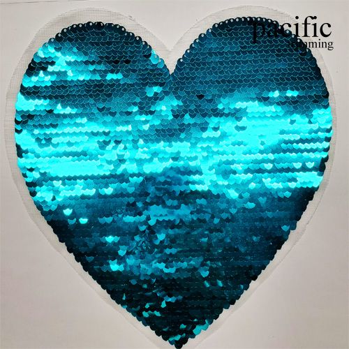 8 Inch Sequin Heart Patch Sew On Blue