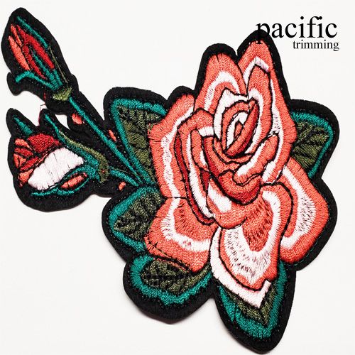 3.38 Inch  Embroidery Rose Patch Iron On Red/Green