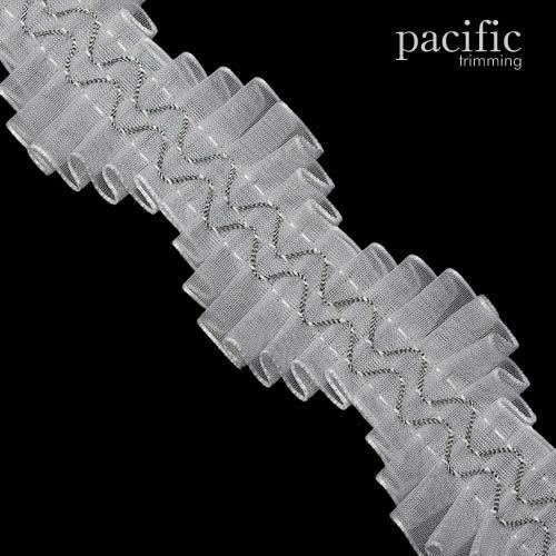 1 Inch Double Pleated Wave Trim White