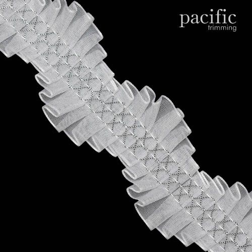 1 Inch Double Pleated Wave Trim White