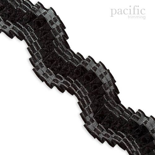 1 Inch Double Pleated Wave Trim Black