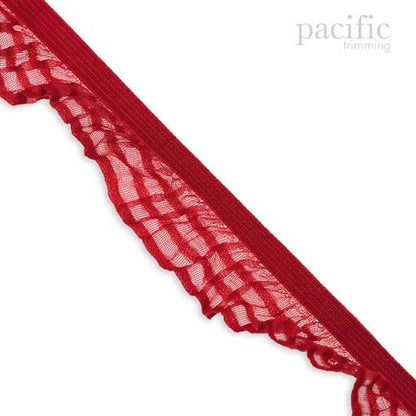 1 Inch Striped Sheer Stretch Ruffle Elastic Trim 280041RF Red