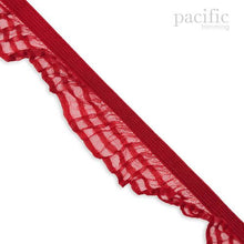 Load image into Gallery viewer, 1 Inch Striped Sheer Stretch Ruffle Elastic Trim 280041RF Red
