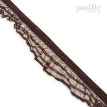 Load image into Gallery viewer, 1 Inch Striped Sheer Stretch Ruffle Elastic Trim 280041RF Brown
