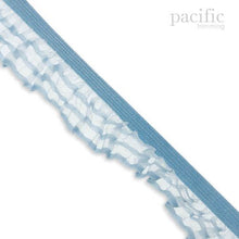 Load image into Gallery viewer, 1 Inch Striped Sheer Stretch Ruffle Elastic Trim 280041RF Sky Blue
