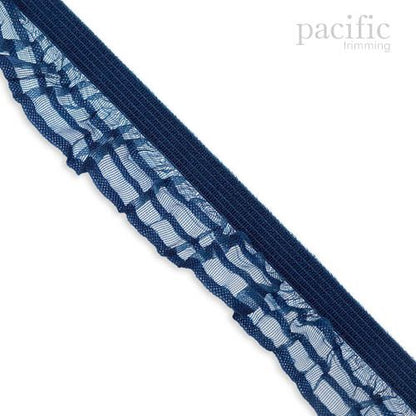1 Inch Striped Sheer Stretch Ruffle Elastic Trim 280041RF Navy Blue