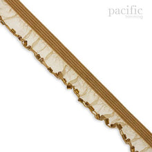 Load image into Gallery viewer, 15mm Stretch Sheer Ruffle With Beads Edge Elastic Trim 280043RF Camel

