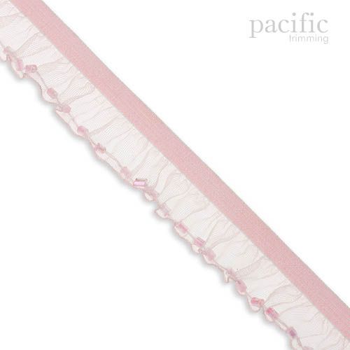 15mm Stretch Sheer Ruffle With Beads Edge Elastic Trim 280043RF Pink