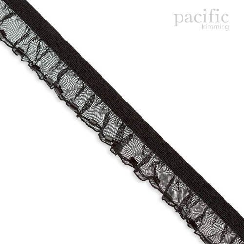 15mm Stretch Sheer Ruffle With Beads Edge Elastic Trim 280043RF Black