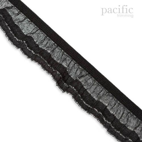 1 Inch Stretch Layer Ruffle With Metallic Edge Elastic Trim 280047RF Black