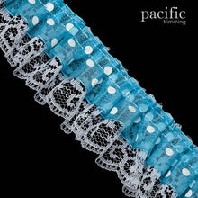 Load image into Gallery viewer, 1.75 Inch 2-Layers Dot Sheer/Lace Ruffle Trim Blue
