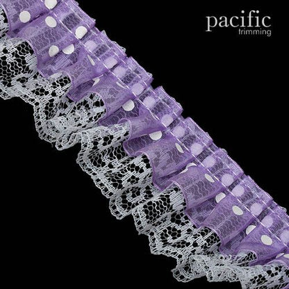 1.75 Inch 2-Layers Dot Sheer/Lace Ruffle Trim Purple