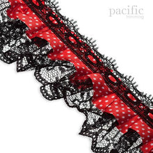 Load image into Gallery viewer, 2 Inch 2-Layers Dot Satin/Lace Ruffle Trim Red
